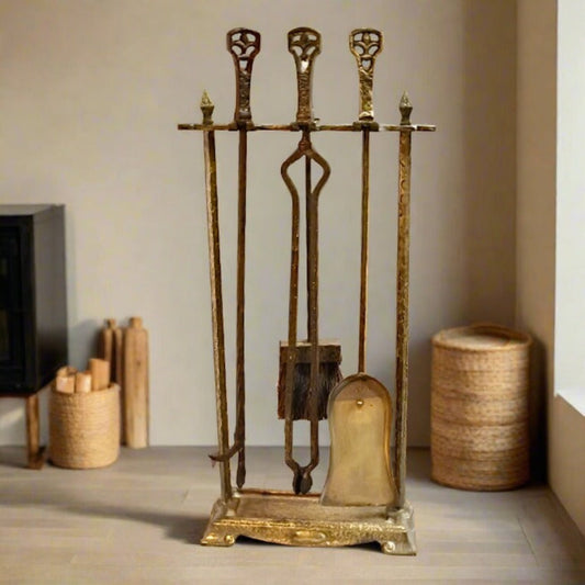 Vintage Forged 5 Piece Fireplace Tool Set