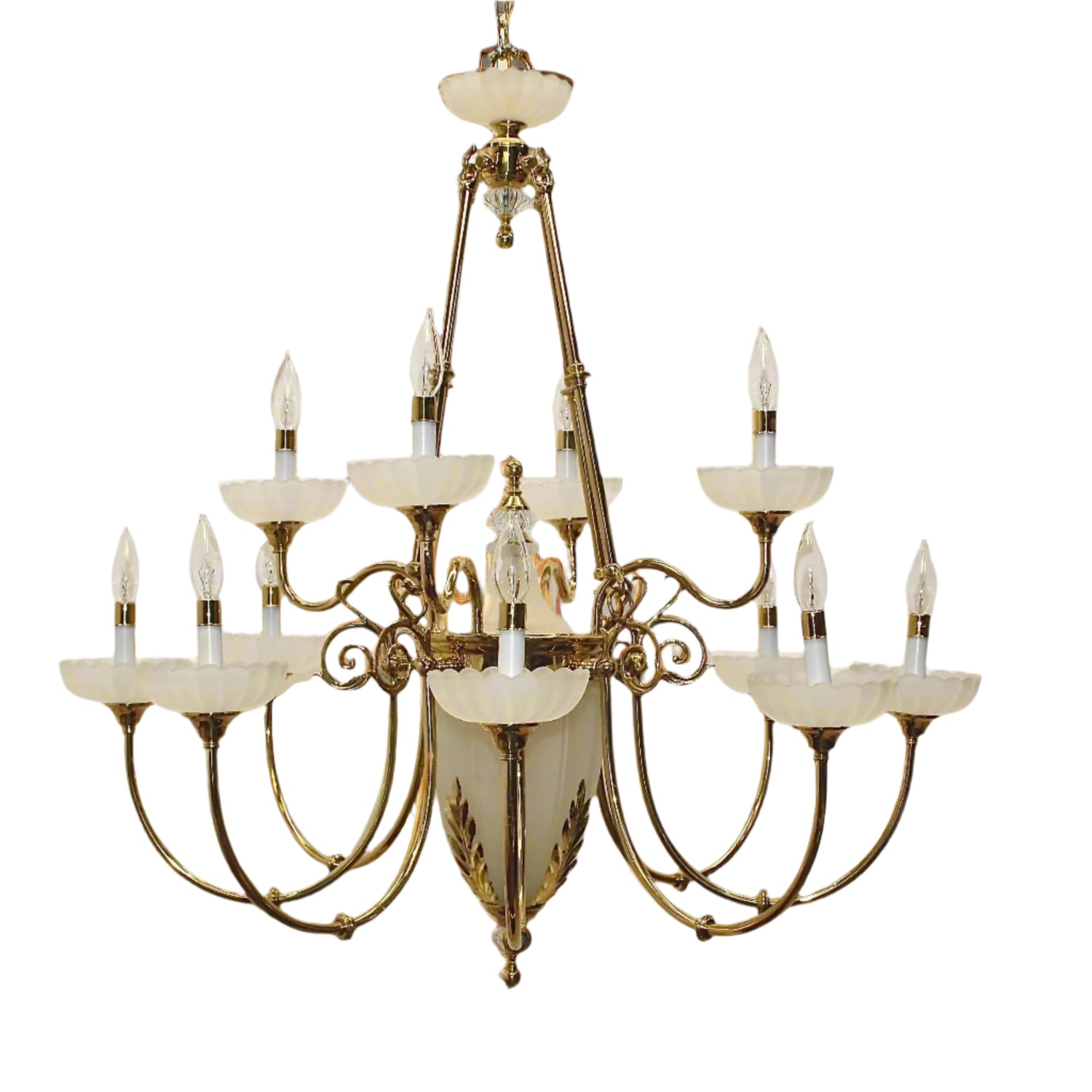 Georigan-Style Polished Brass 12-Arm Chandelier