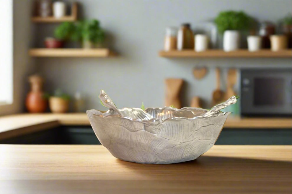 Aluminum Hollowware Salad Bowl and Fork and Spoon Salad Utensils | Bunnies