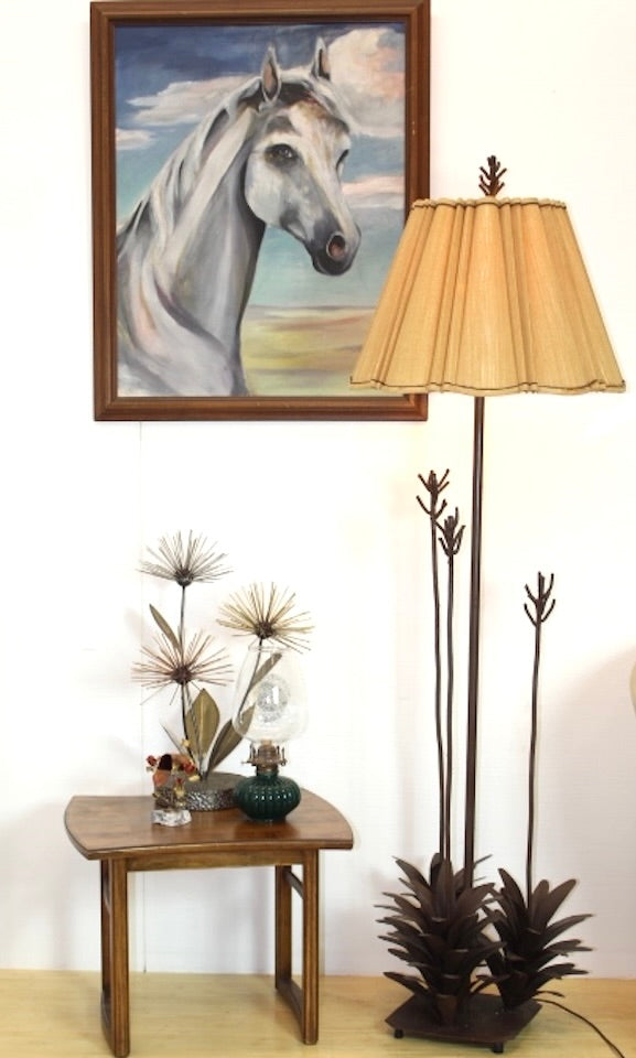 Dapple Grey Horse Painting, Yucca floor, small side table.Lamp