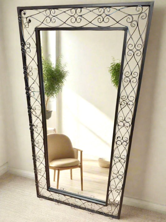 Large Black Metal Framed Wall Mirror by Pier One