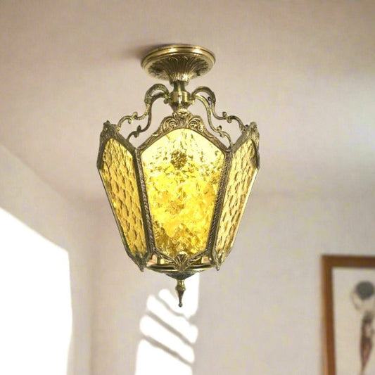 Bronze & Pebbled Glass Ceiling Fixture