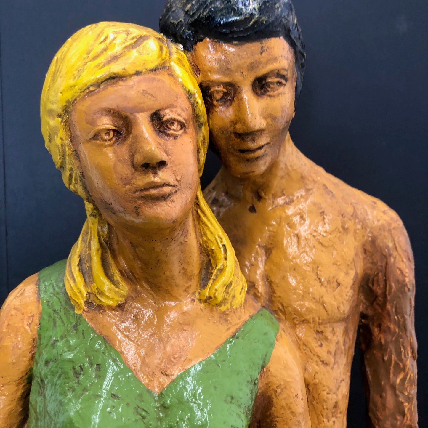 Loving beach couple Chalkware sculpture, Close up.