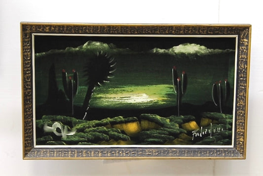 1960s Desrt Scene Black Velvet Painting | Artist Signed