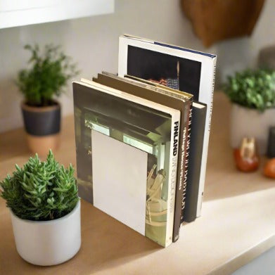  chrome-colored metal bookends by Another McDonald Design Buffalo, N.Y