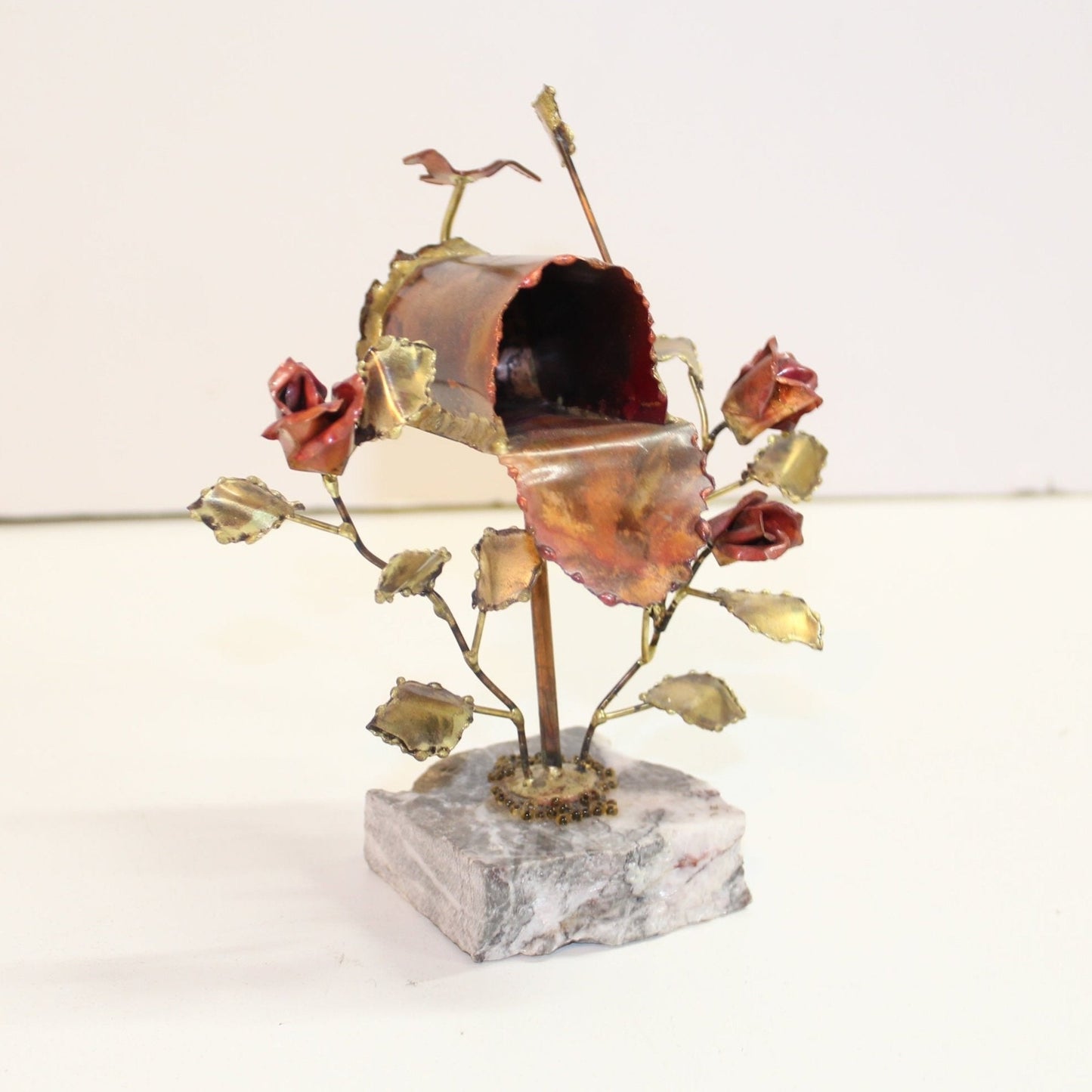 Roses & Mailbox on Marble |Brass & Copper Handmade Sculpture