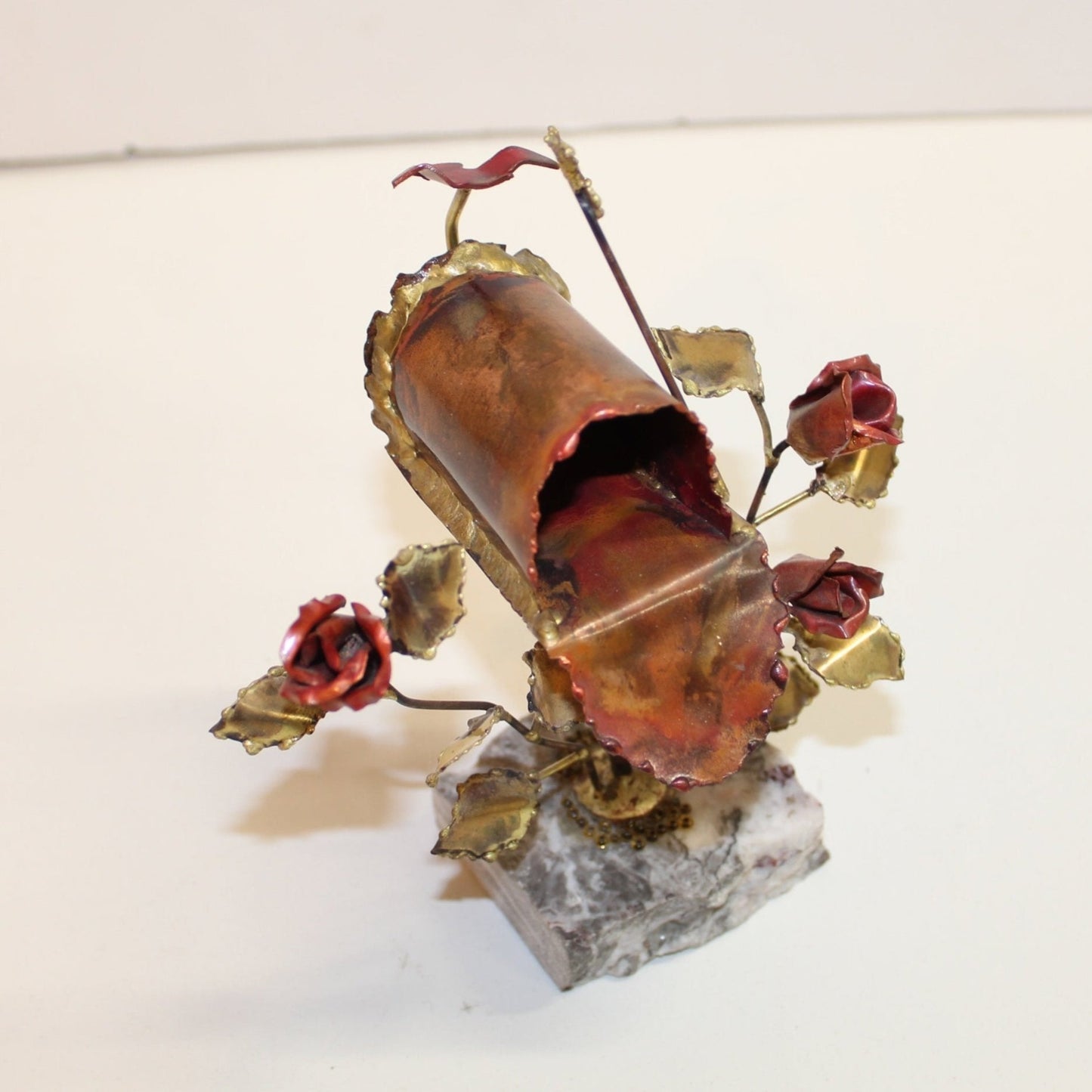 Roses & Mailbox on Marble |Brass & Copper Handmade Sculpture