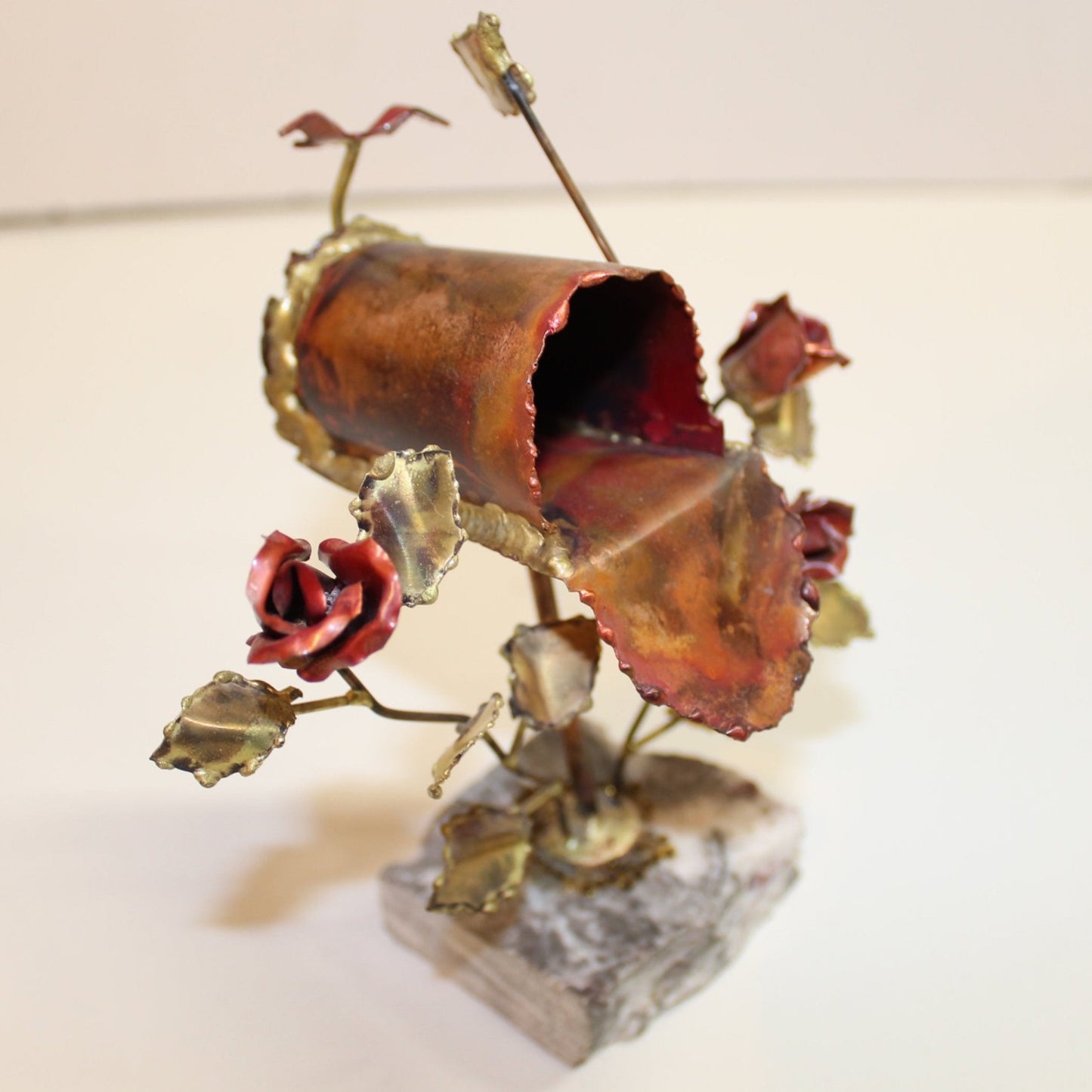 Roses & Mailbox on Marble |Brass & Copper Handmade Sculpture