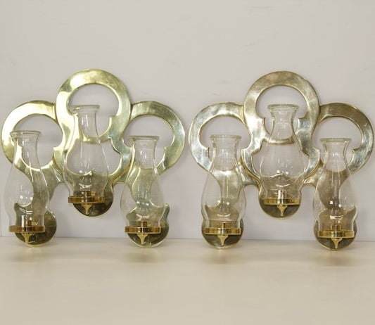 Vintage Brass Candlelabra Sconces w/ Clear Glass Globes