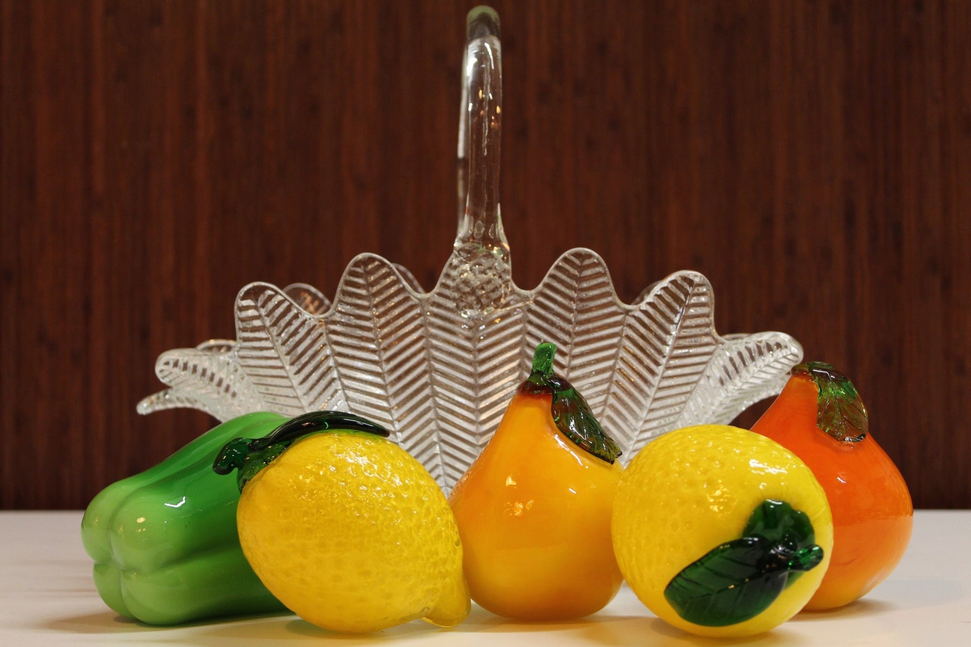 Clear Glass Fruit Basket & Fruit