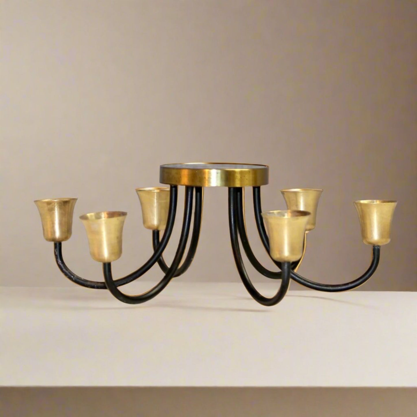 6-Arm Brass and black Wrought Iron Danish Candelabra 