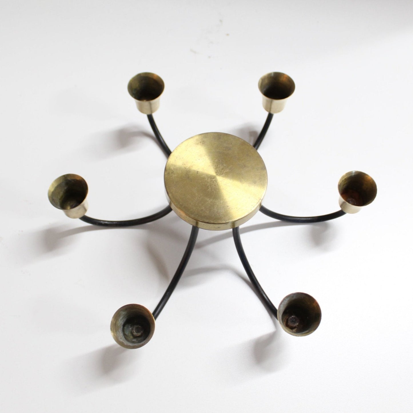 6-Arm Brass and Wrought Iron Danish Candle Holder