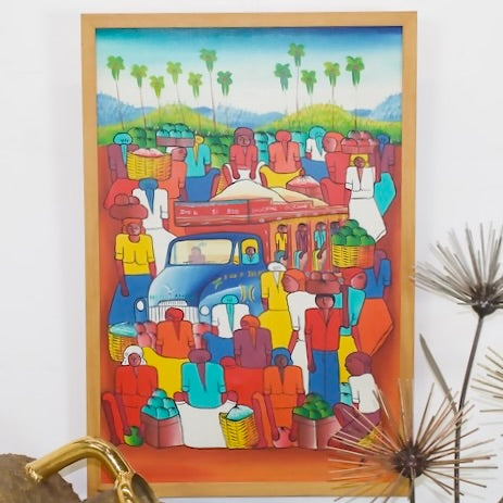 Vintage Framed Painting | Haitian Scene by Frantz