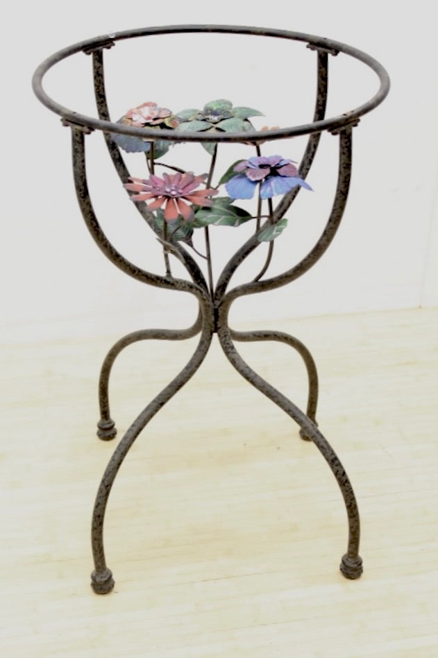 Metal Floral Glass Top Accent Table