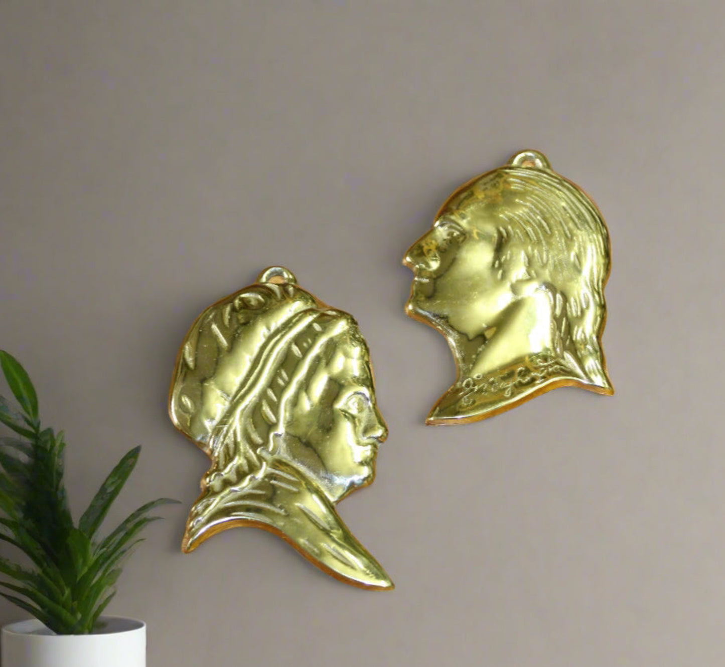 1970's George & Martha Washington Brass Silhouette Wall Plaques