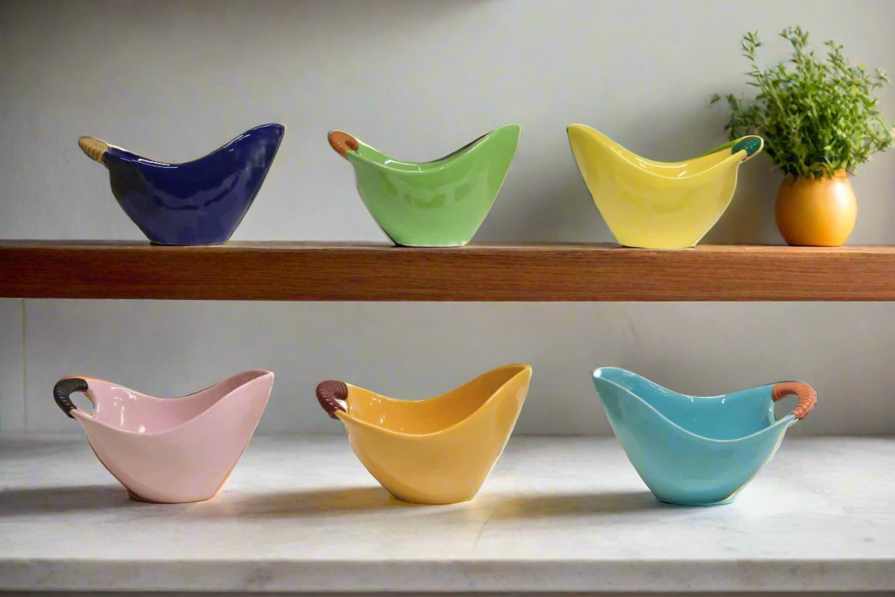 Vintage colorful small dipping bowls/ small gravy boat