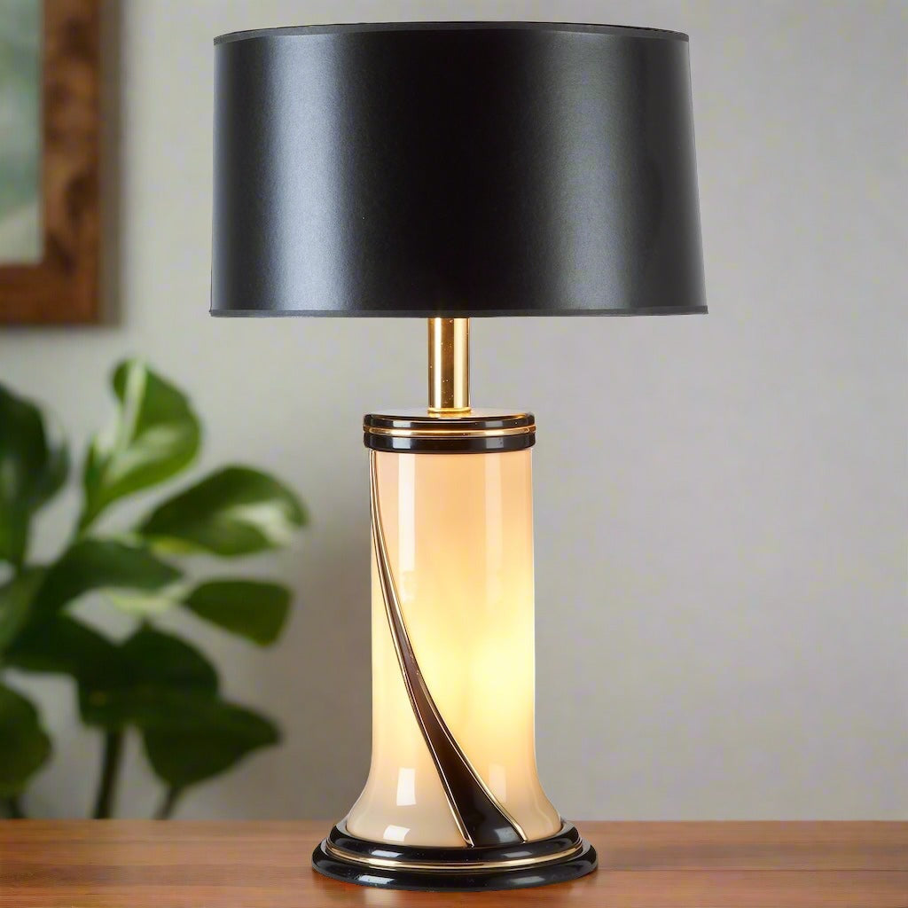 Ivory & Black Glass Table Lamp