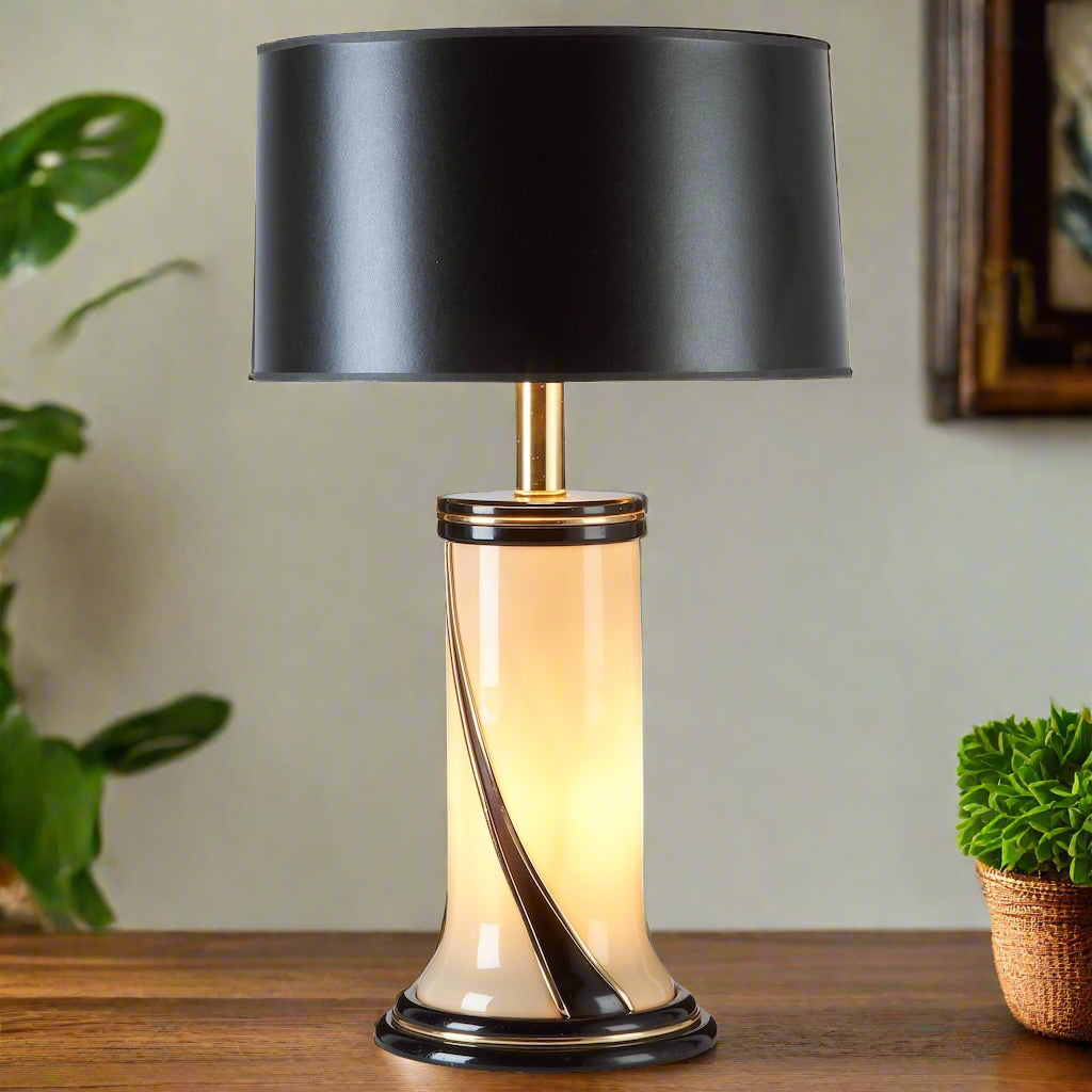 Ivory & Black Glass Table Lamp, nightlight