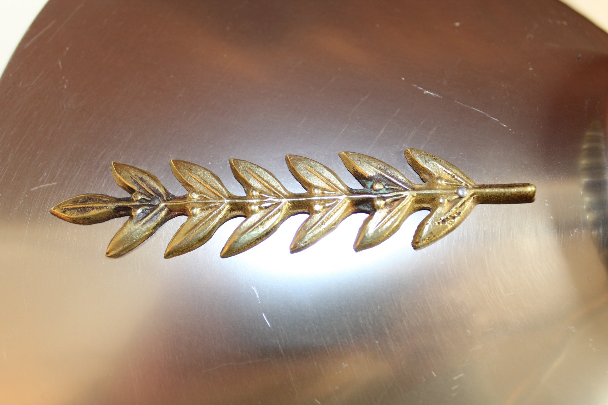 Large Aluminum Bowl w/ Brass Laurel Leaf Accents