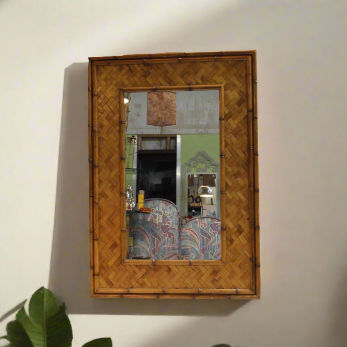 Large Vintage Bamboo Mirror