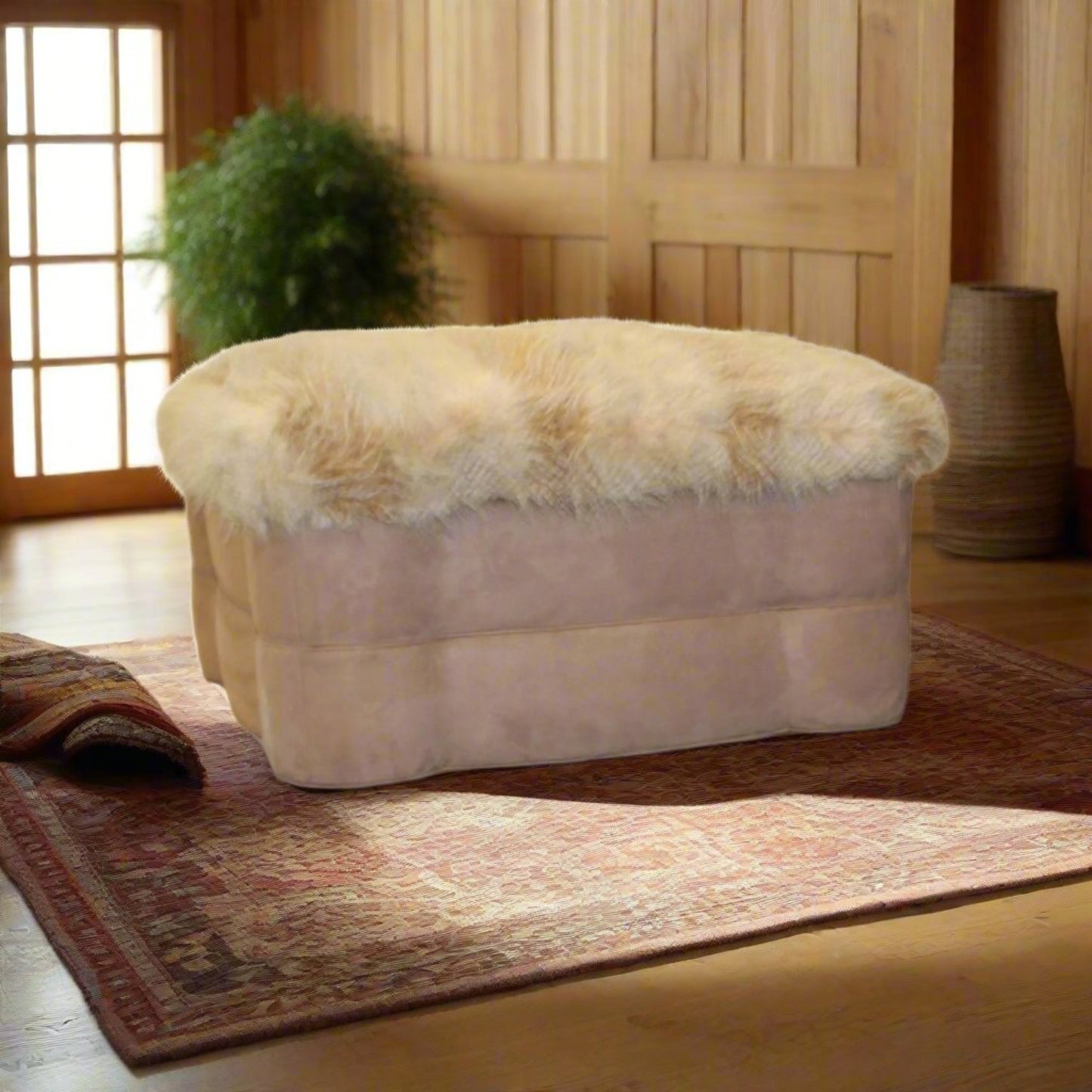 X-Large Alpaca Fur and Suede Ottoman