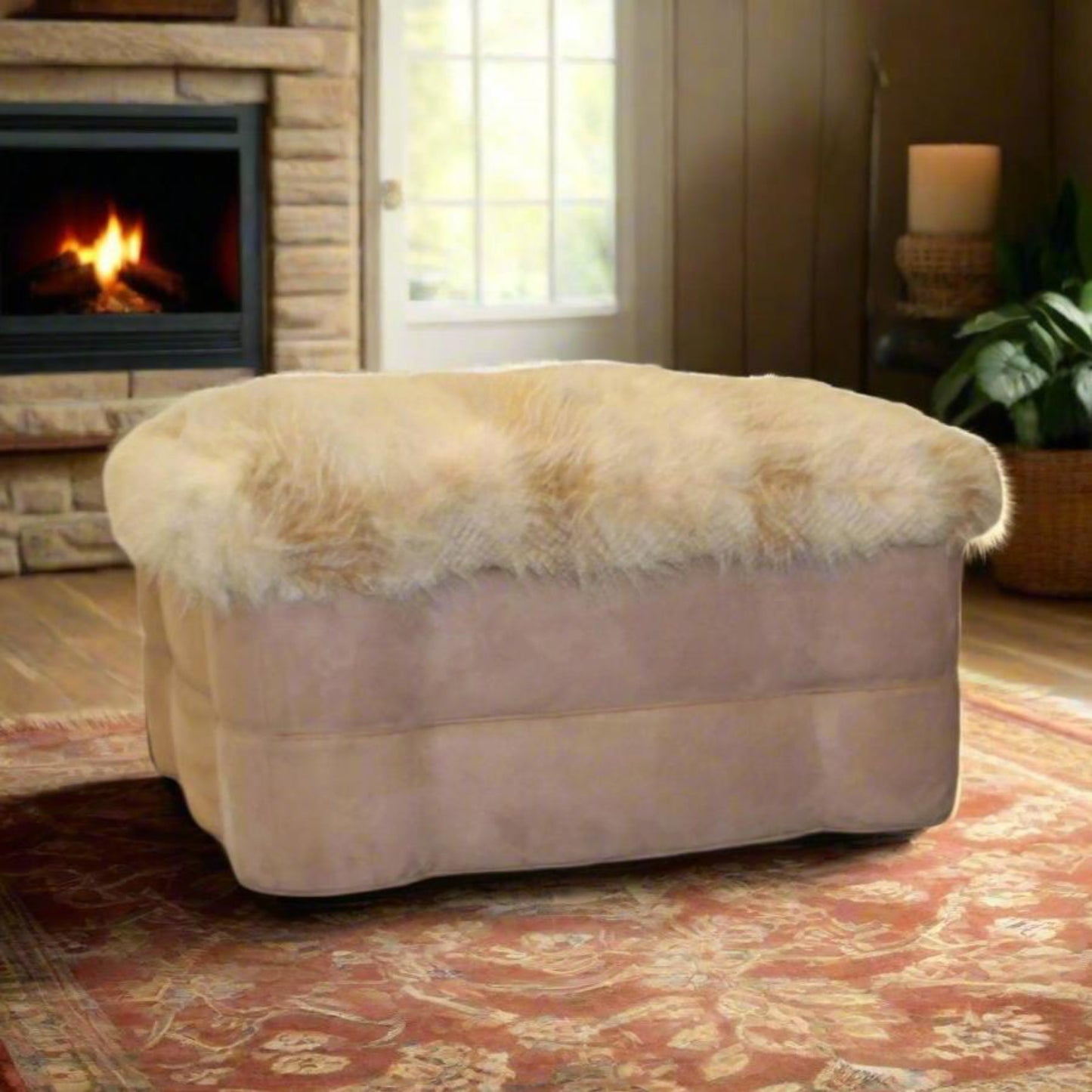 Alpaca Fur and Suede Ottoman