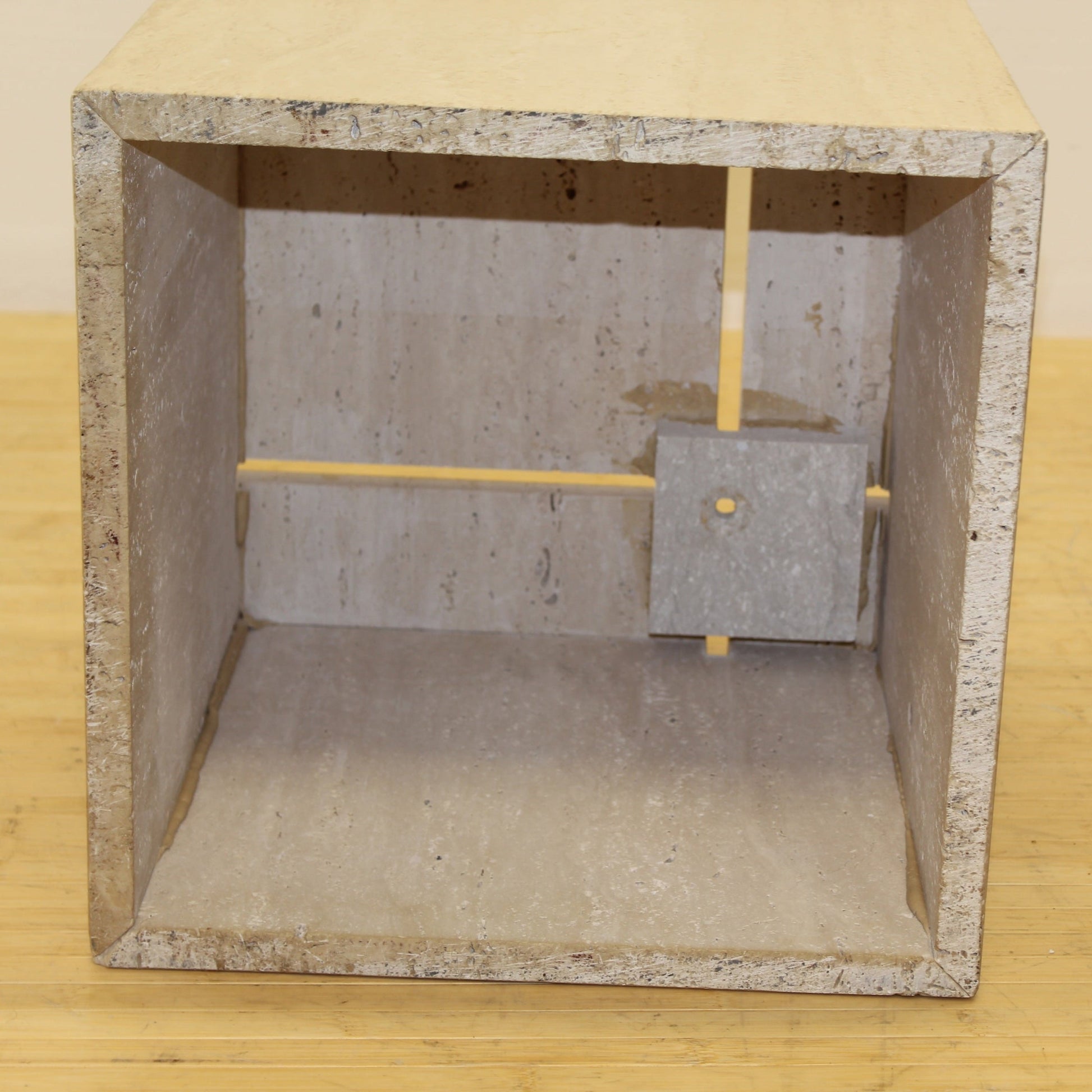 1970s Travertine & Brass Accent Table