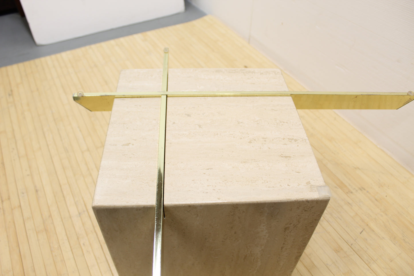 1970s Travertine & Brass Accent Table