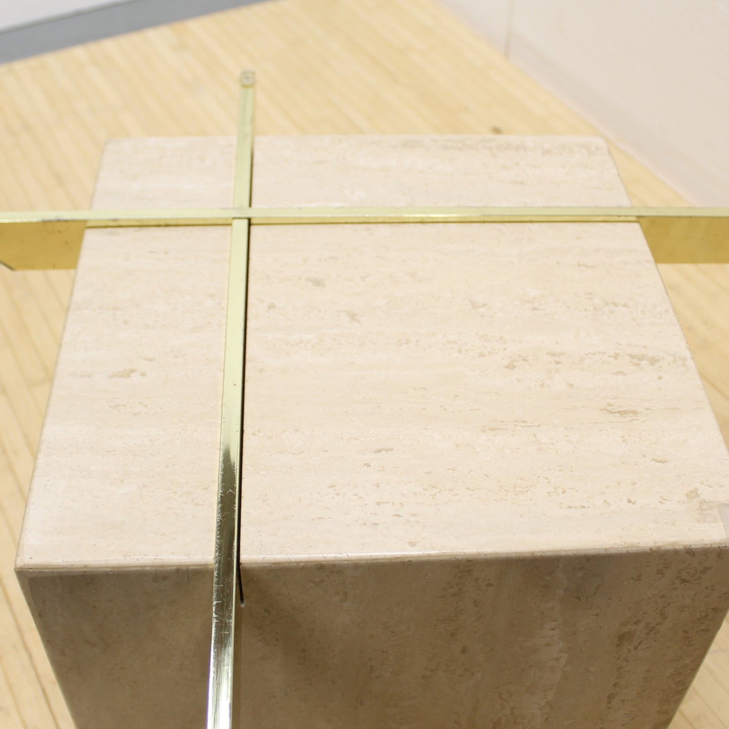 1970s Travertine & Brass Accent Table