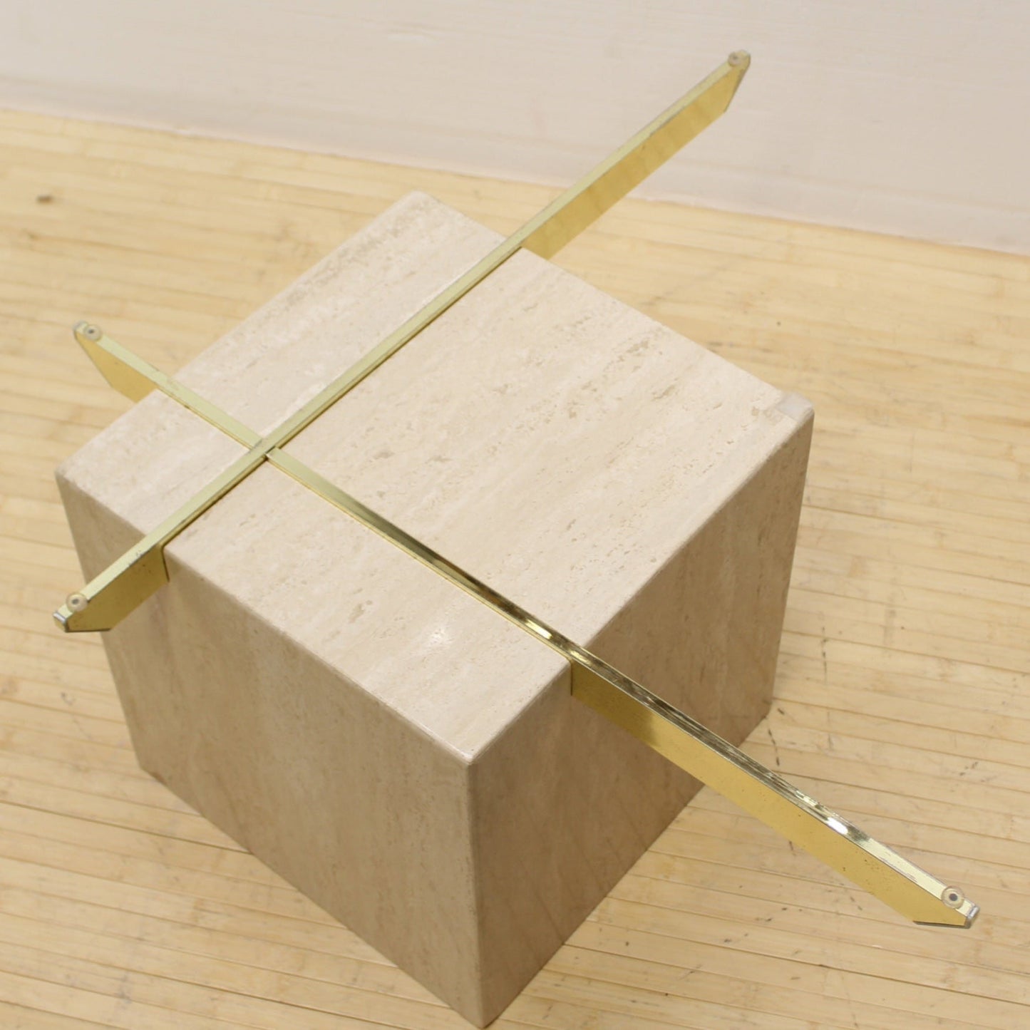 1970s Travertine & Brass Accent Table