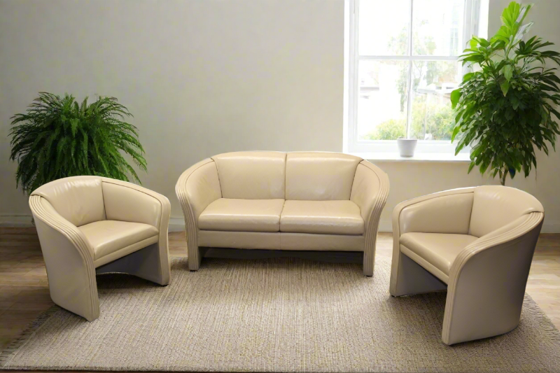 3 pc Beige Leather Loveseat Set