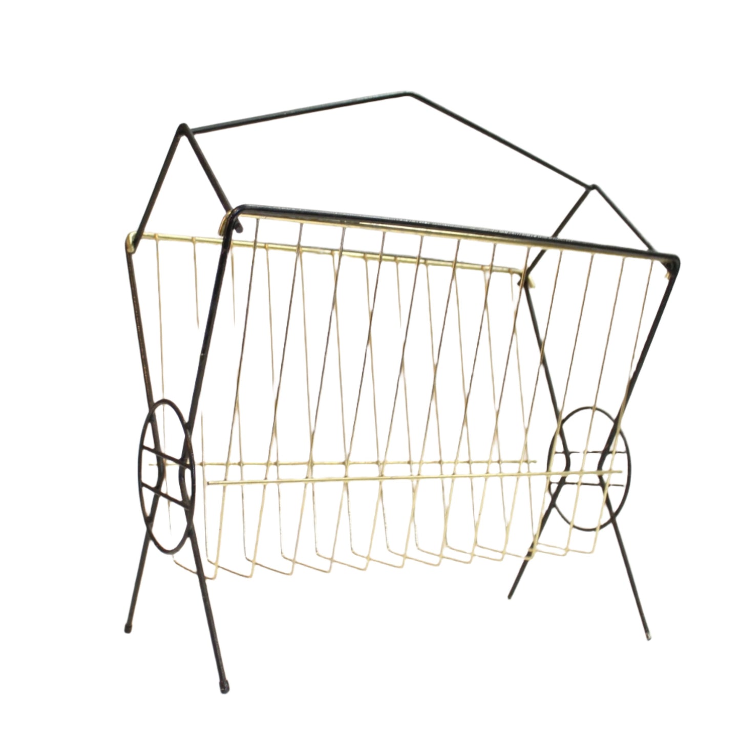 MCM Black & Brass Wire Magazine Rack/Newpaper Rack