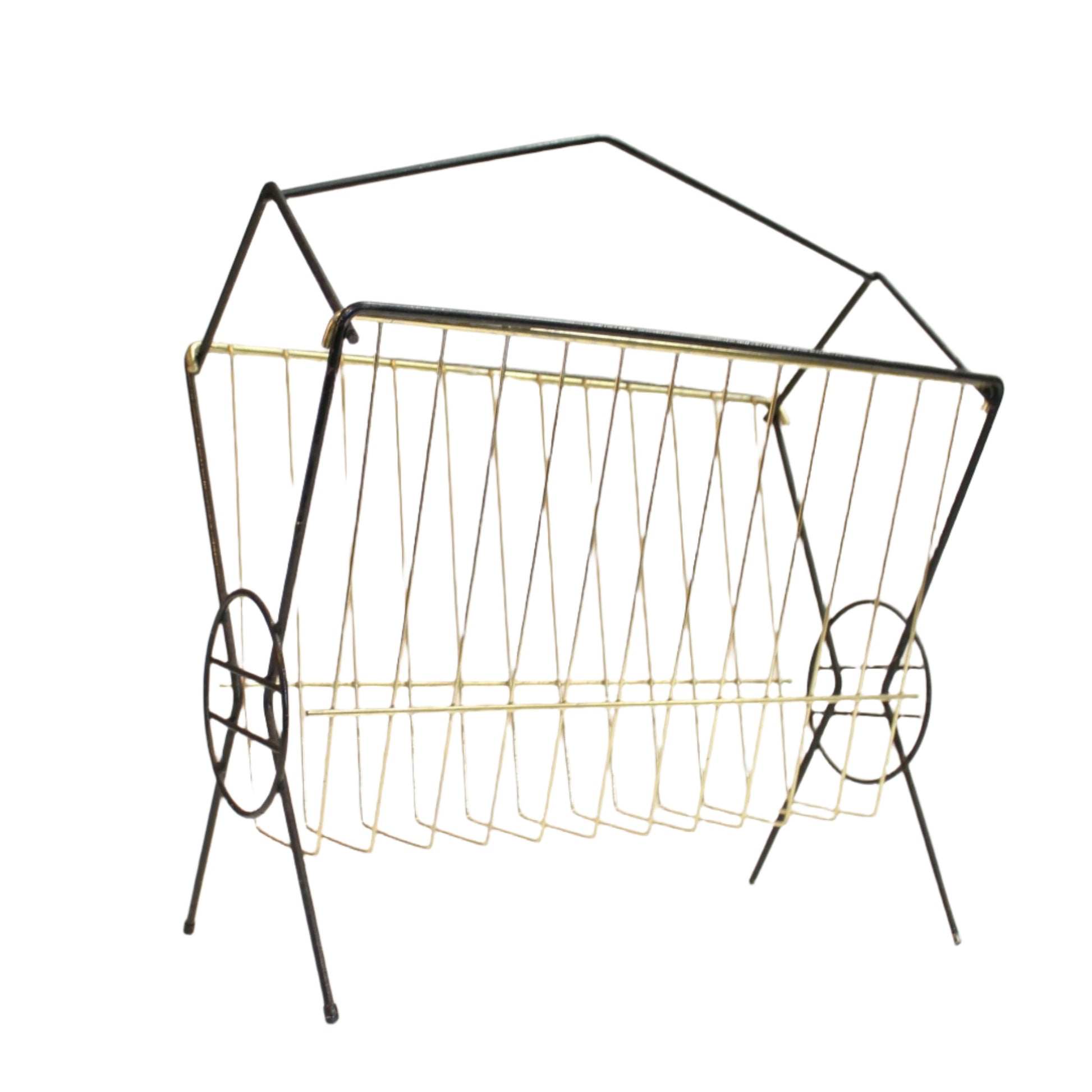 MCM Black & Brass Wire Magazine Rack/Newpaper Rack