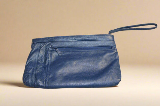 Vintage Blue Leather Clutch/ Purse