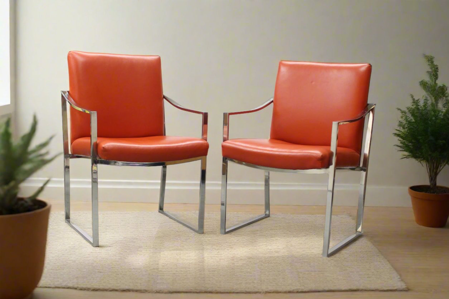 Chrome and Leather Bert England Chairs