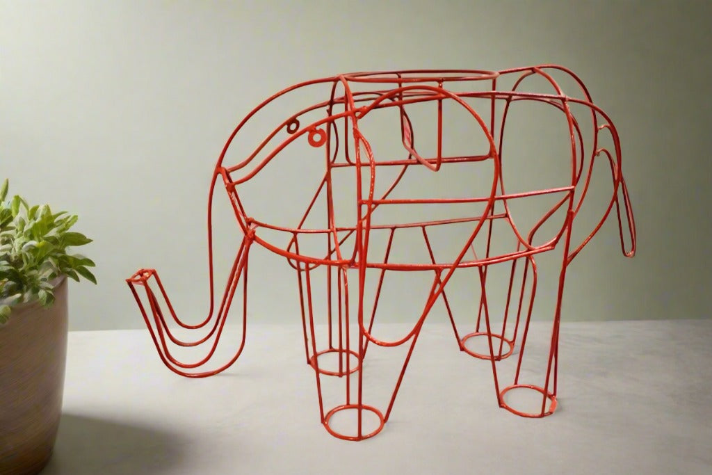 Red Wrought Iron Elephant Plant Stand