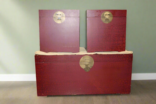 Red textured Storage Trunks | Set of 3