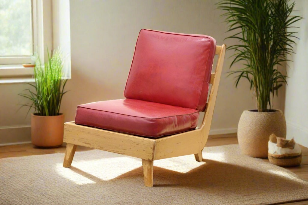 Slipper Chair with red leather cushions