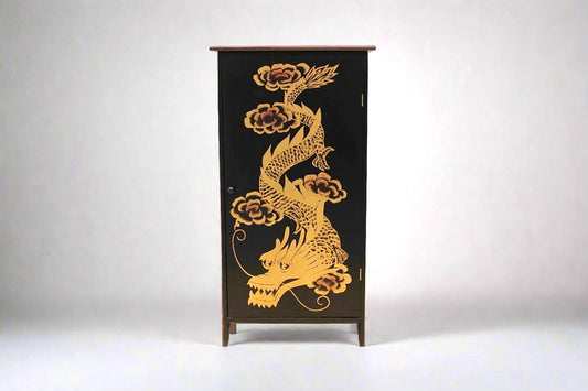 Small Gold Dragon Cabinet with Door - 2 Shelves