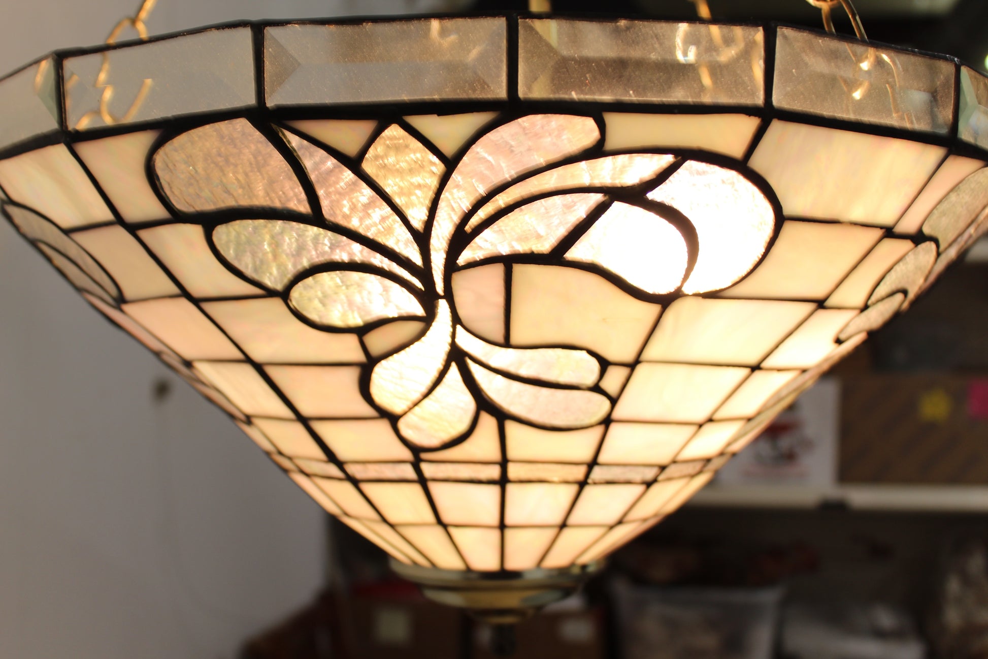 Vintage Tiffany Style Art Glass Bowl Pendant Light