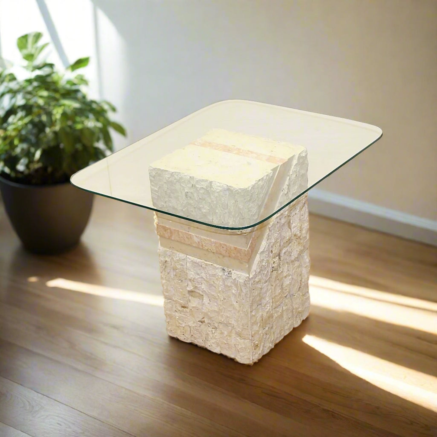 Tessellated Mactan Stone Table Base, Stone Plant Pedestal