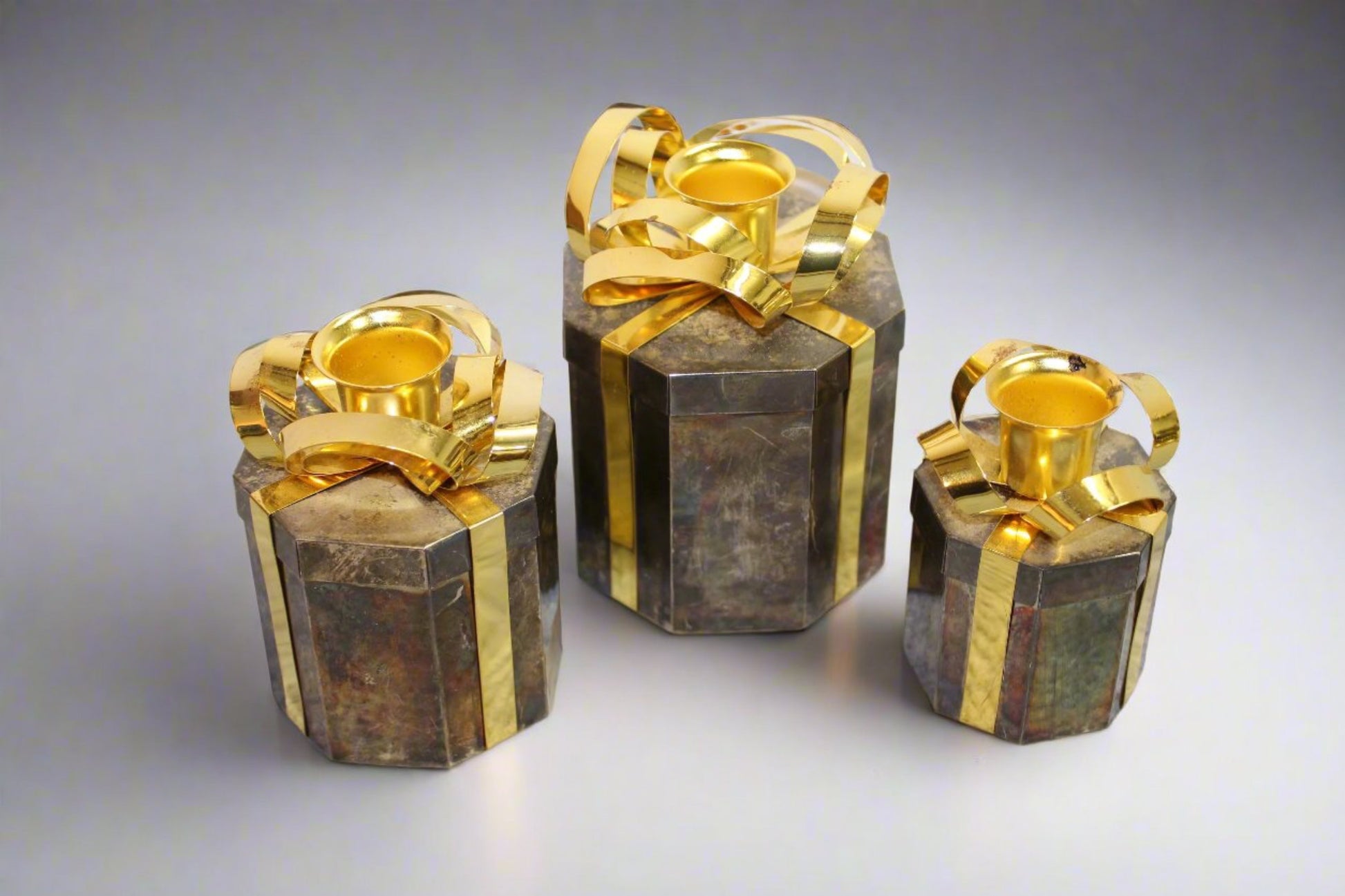 Vintage Metal Wrapped Present Candle Holders | Godinger