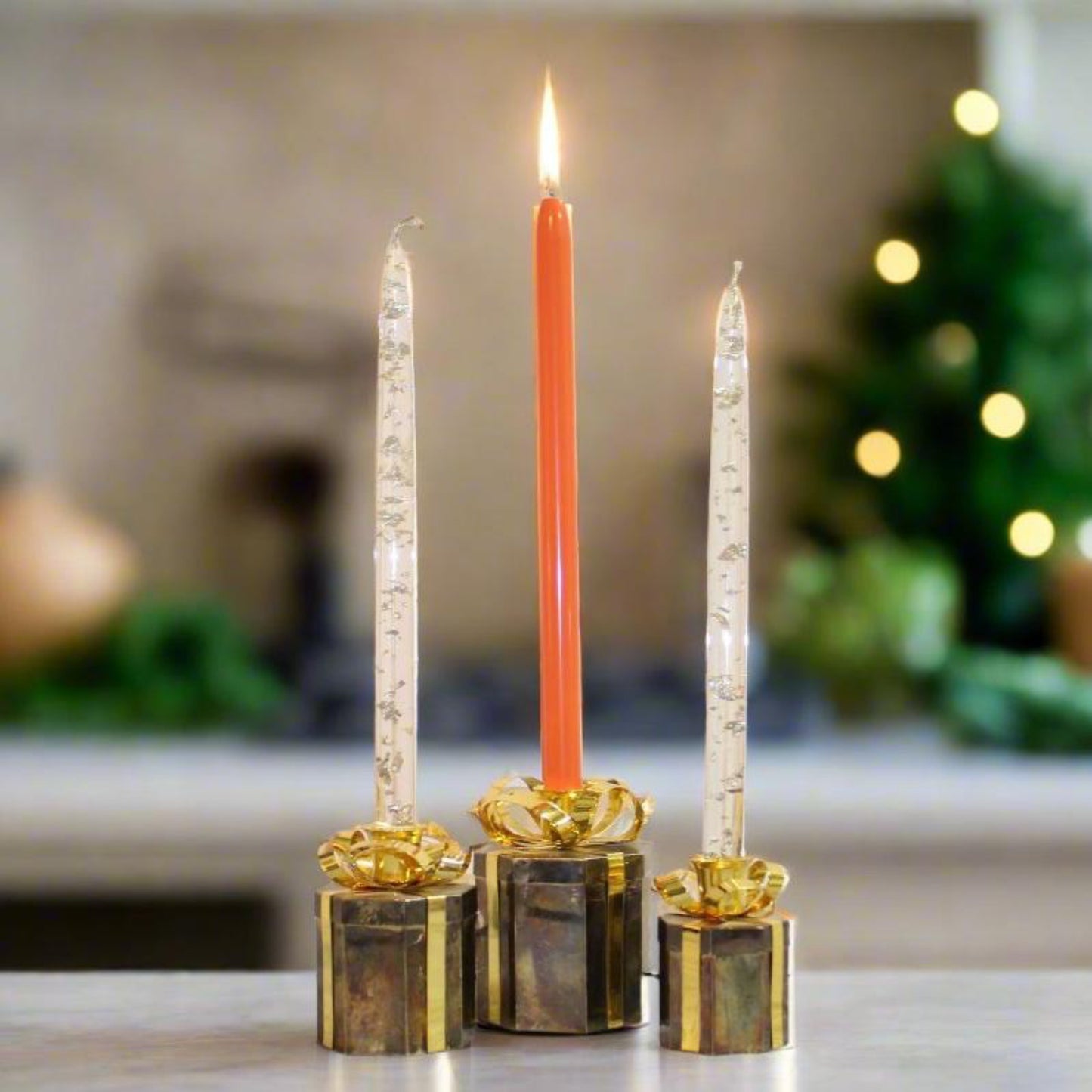 Vintage Metal Wrapped Present Candle Holders | Godinger