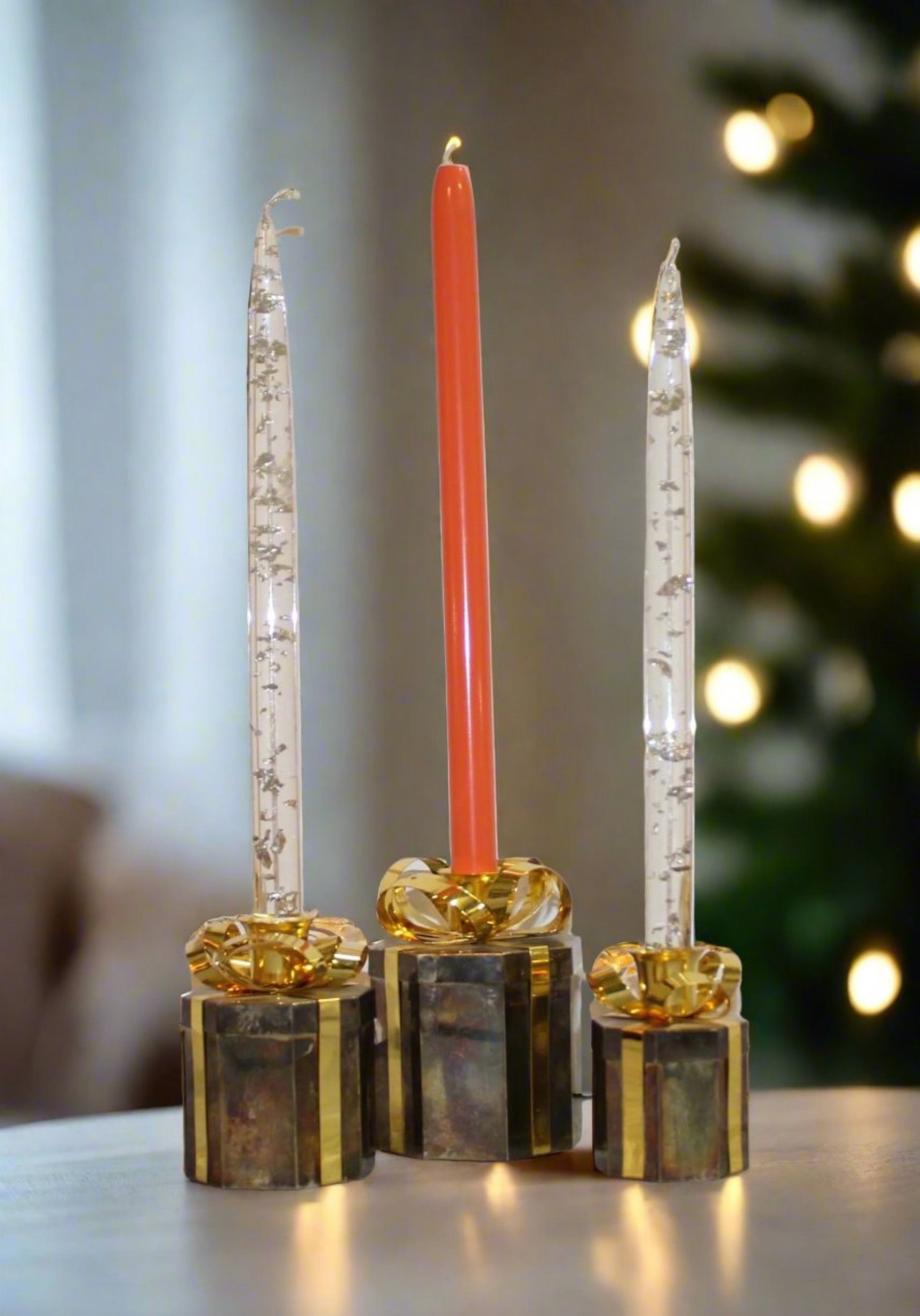 Vintage Metal Wrapped Present Candle Holders | Godinger