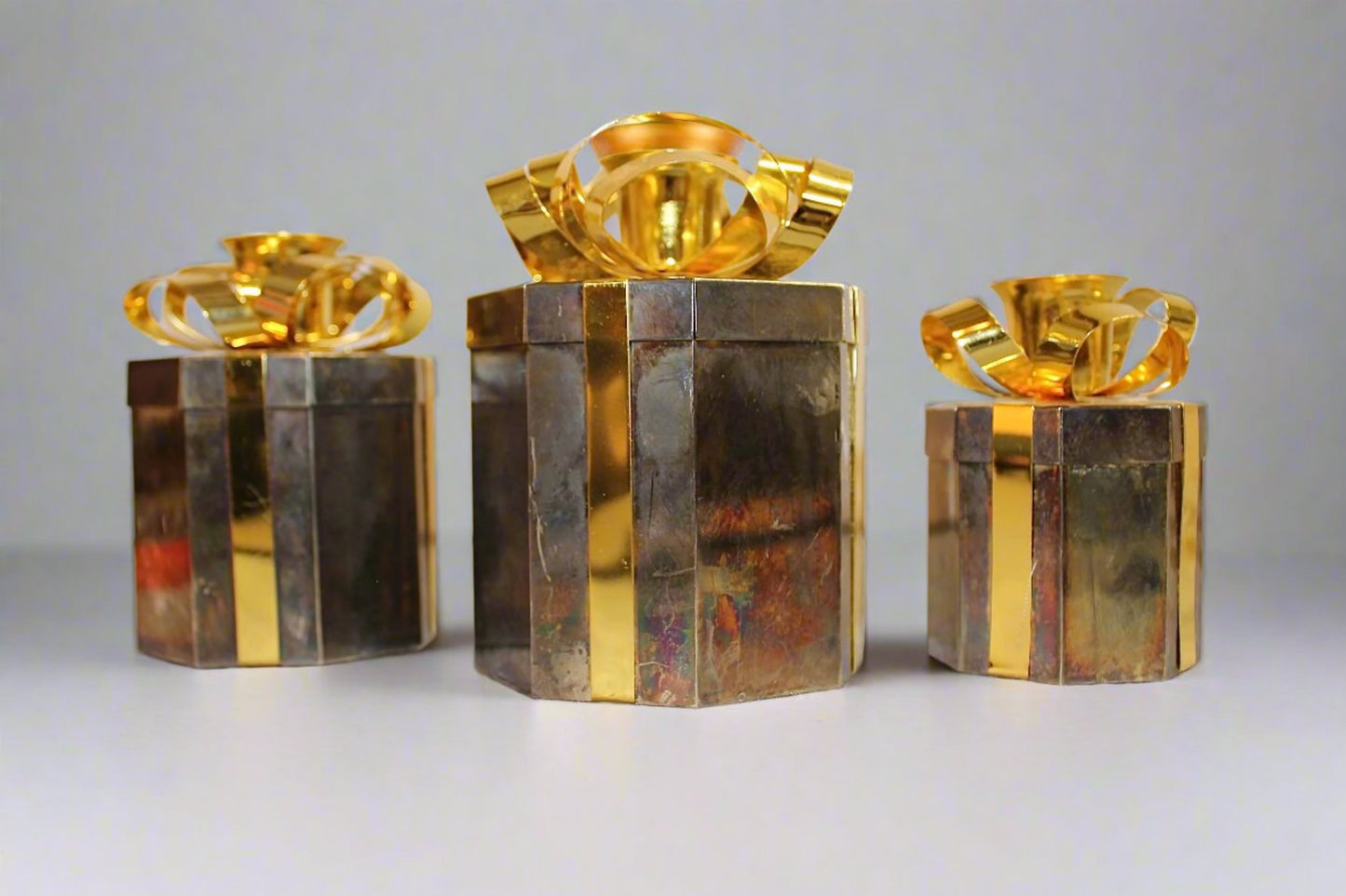 Vintage Metal Wrapped Present Candle Holders | Godinger