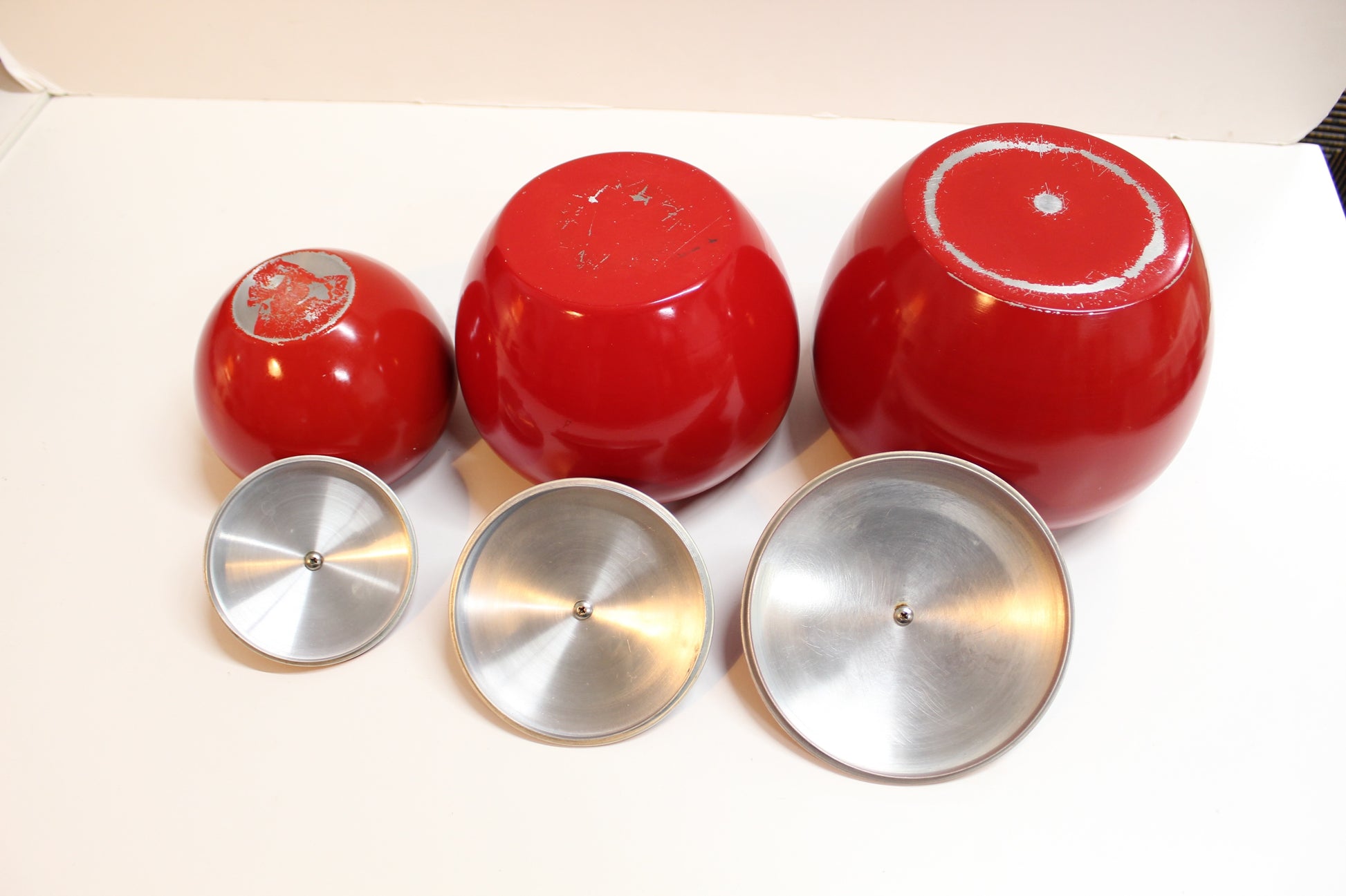 Vintage 1960s Apple Shaped Aluminum Canister Set