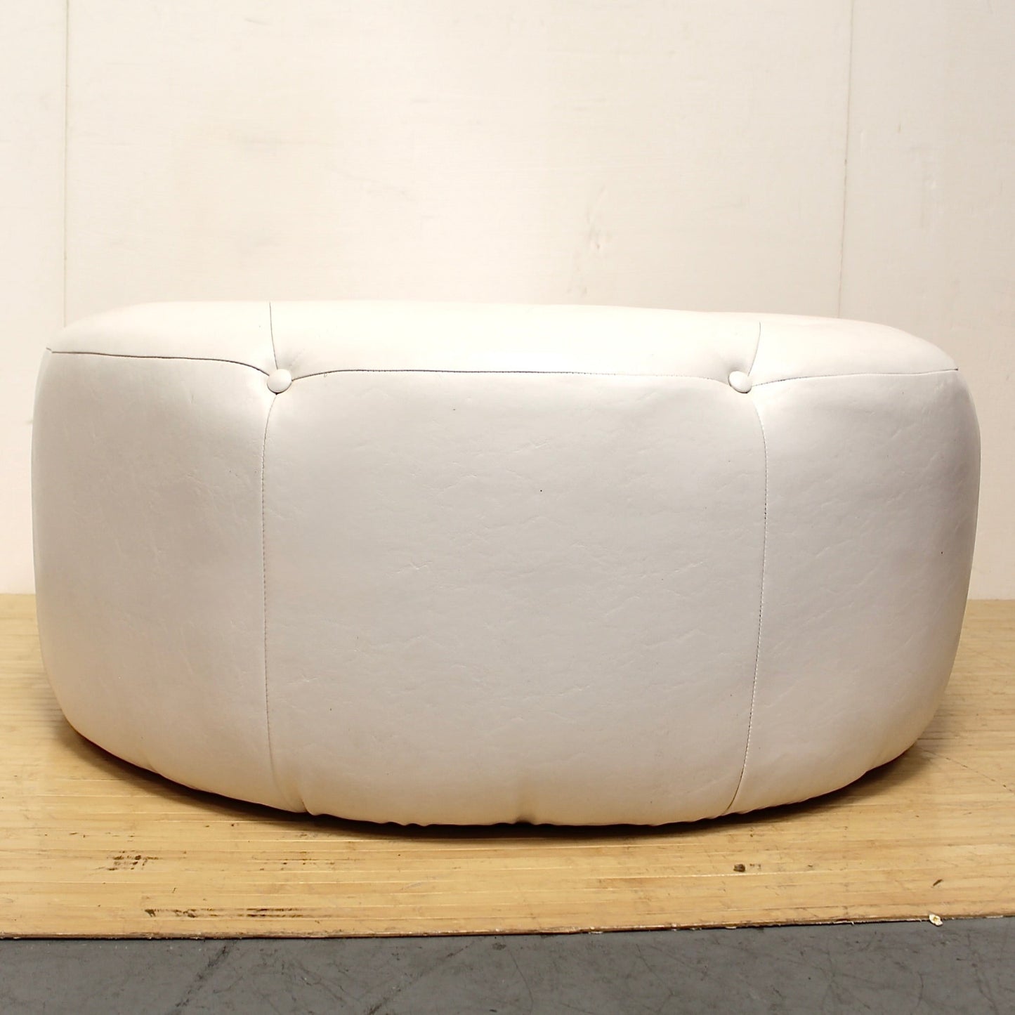 Contemporary Round Diamond Tufted White Leather Ottoman