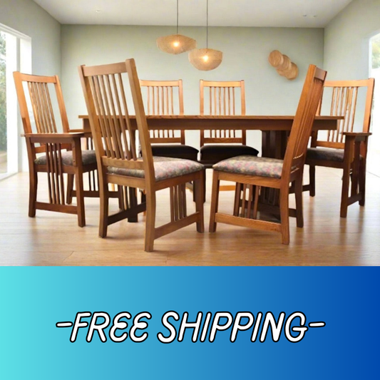 Vintage Bassett Furniture Oak Trestle Table 6 Chairs | Mission Style