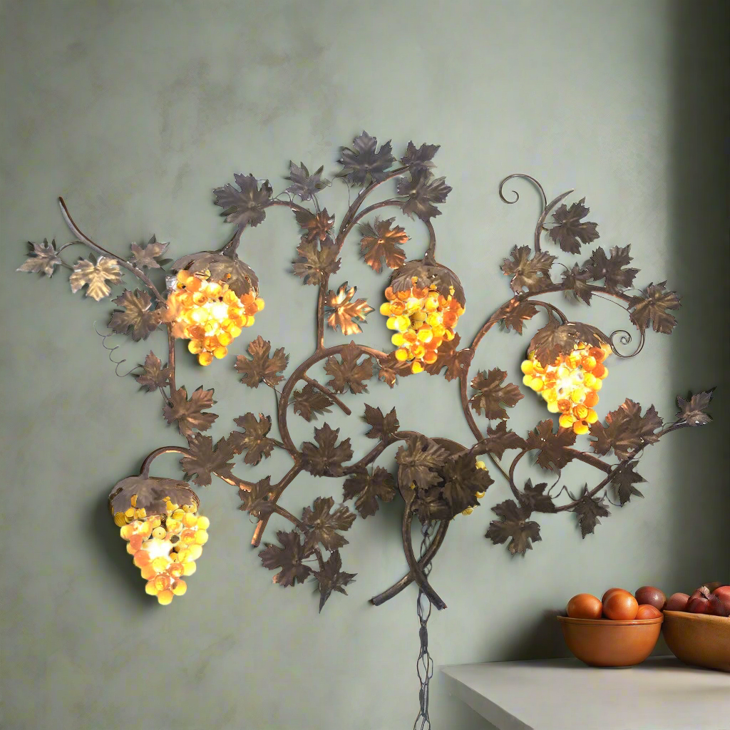 Murano Glass Grapes Wall Light on Sculptural Vine