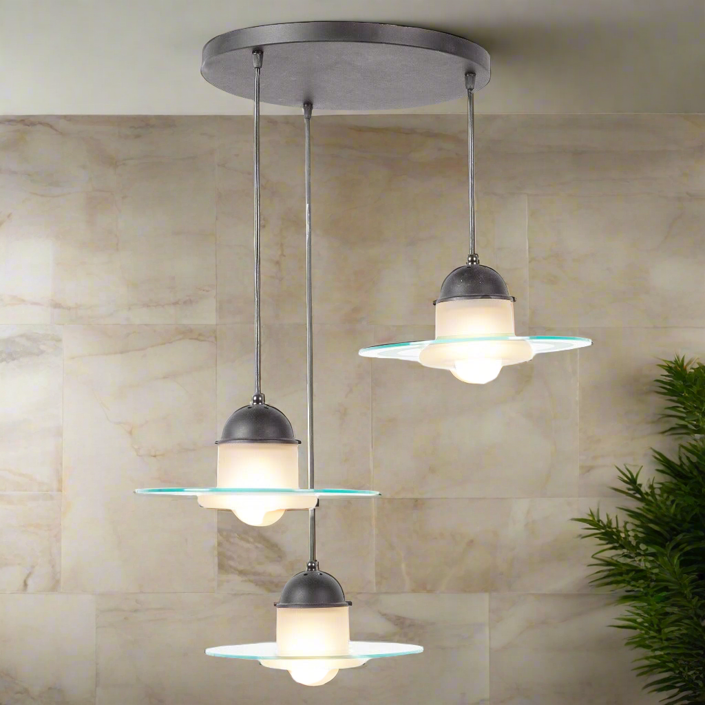 Modern Chandelier | Three Saucer Pendant Lights Media 5 of 5